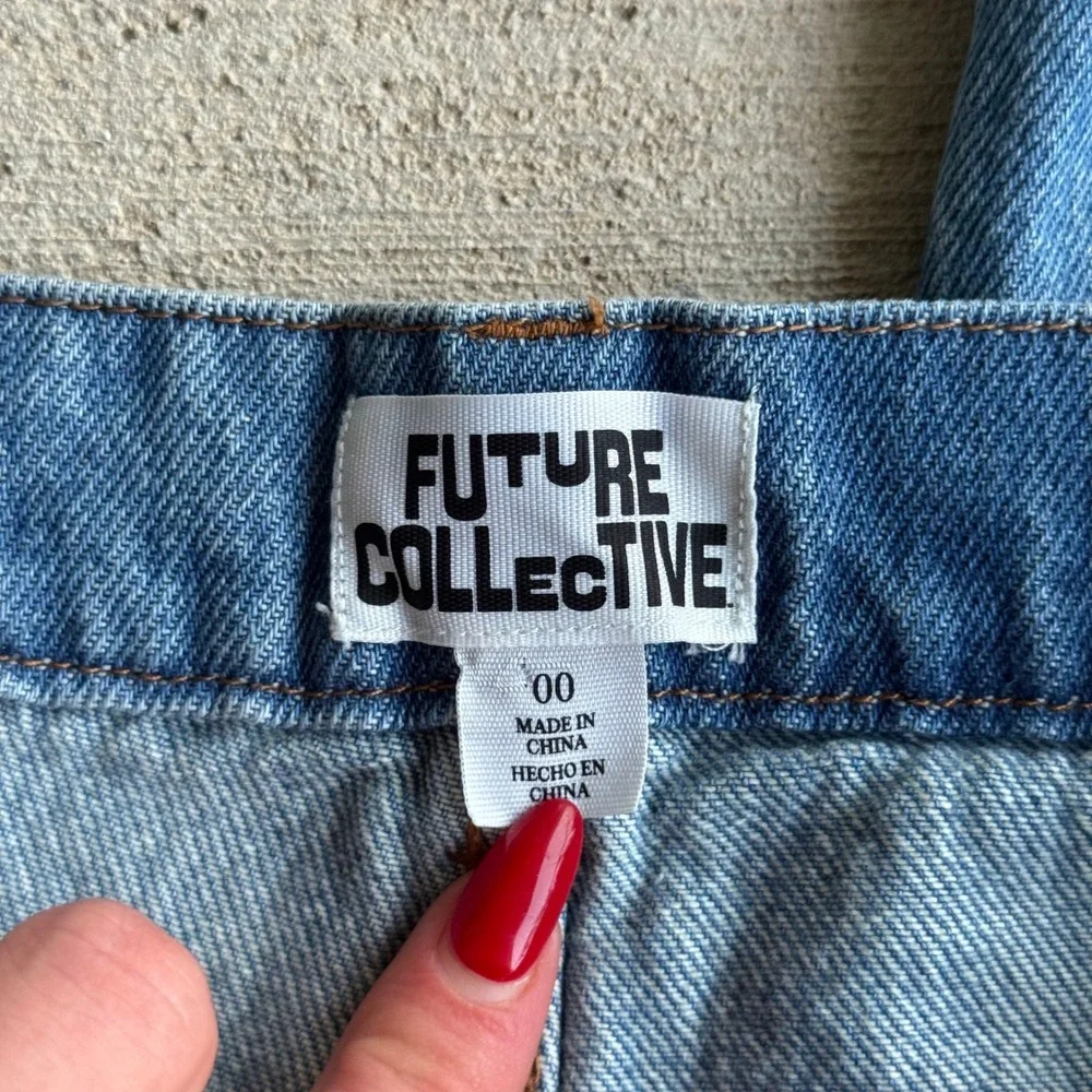 Future Collective Two-Tone Cargo Jeans Blue Brown Women's Size 00 Utility Pants